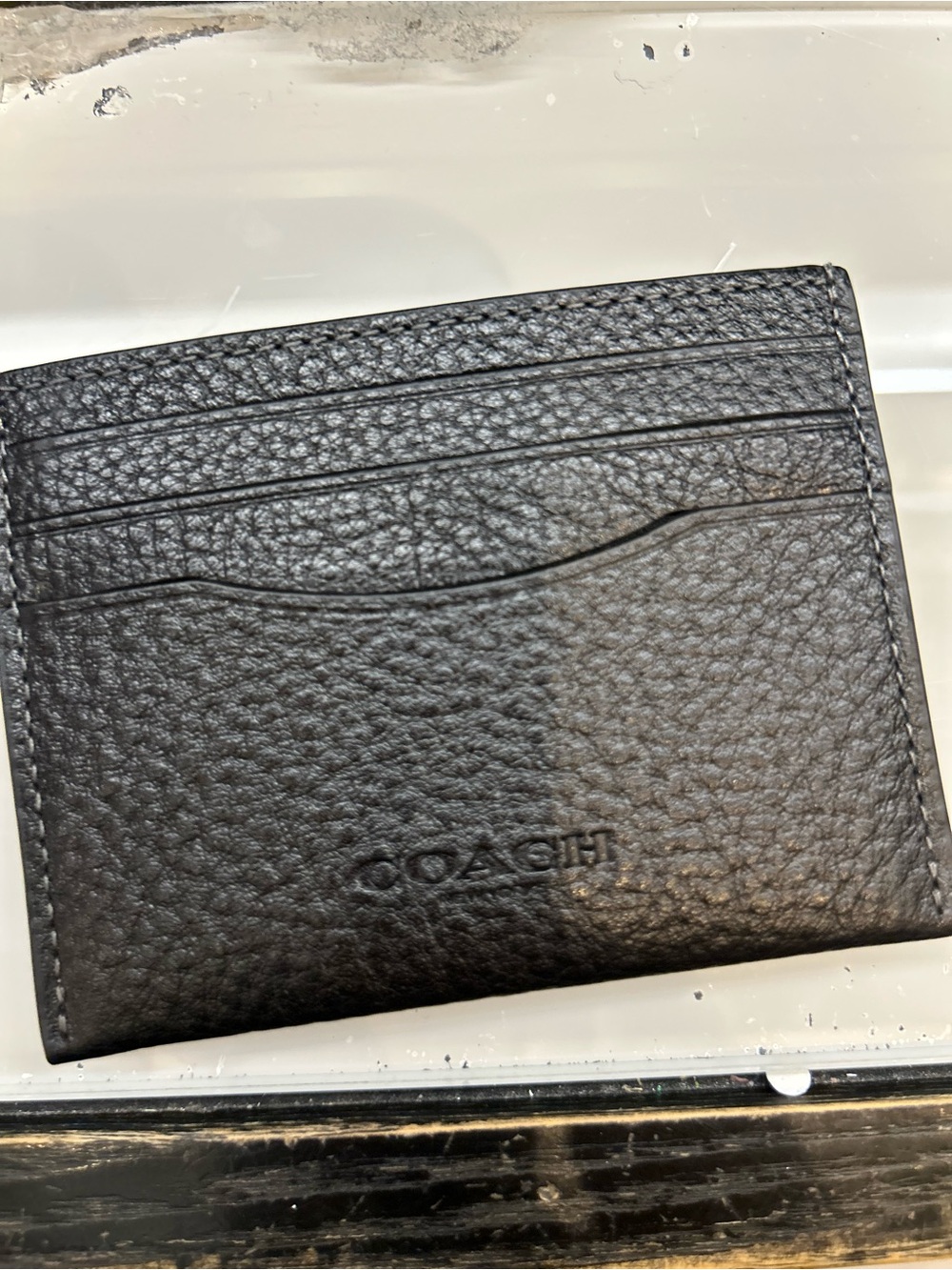 Coach card case Hold Leather & black pebble Denim Card Case